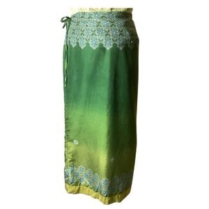 Express Silk Wrap Skirt Green Print Midi Skirt Womens 9/10